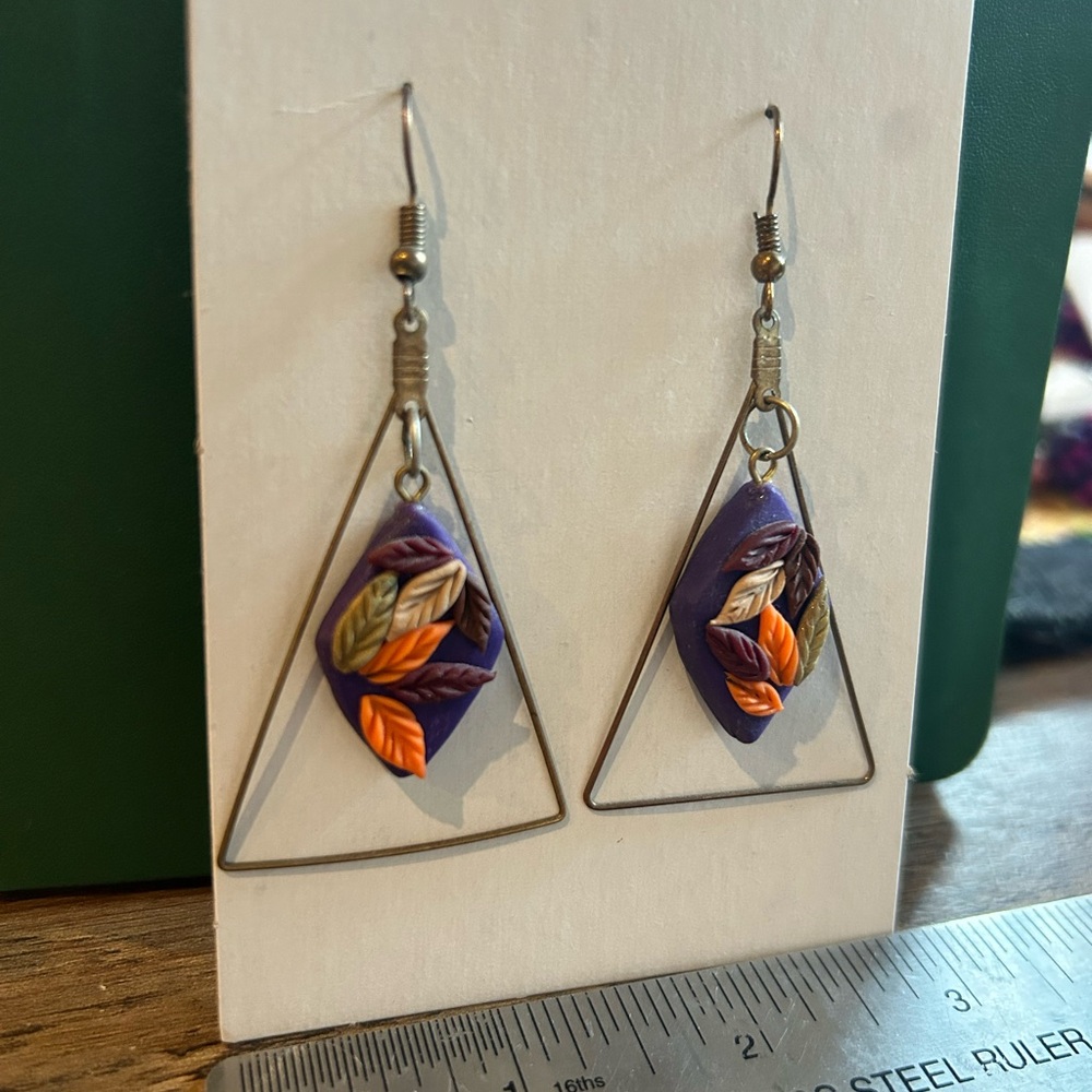 Autumn inspired handmade polymer clay pendant earrings!
